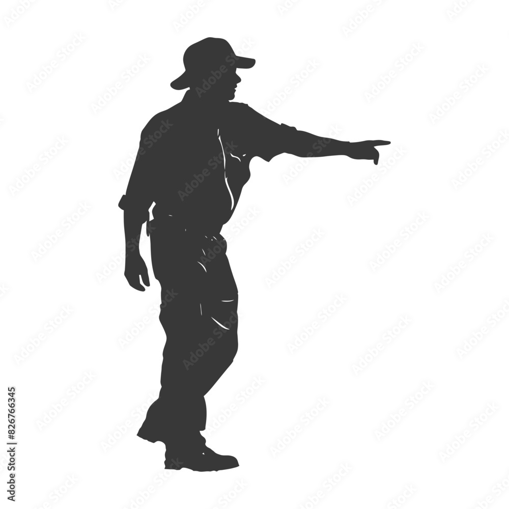 Silhouette zookeeper in action full body black color only Silhouette zookeeper in action full body black color only