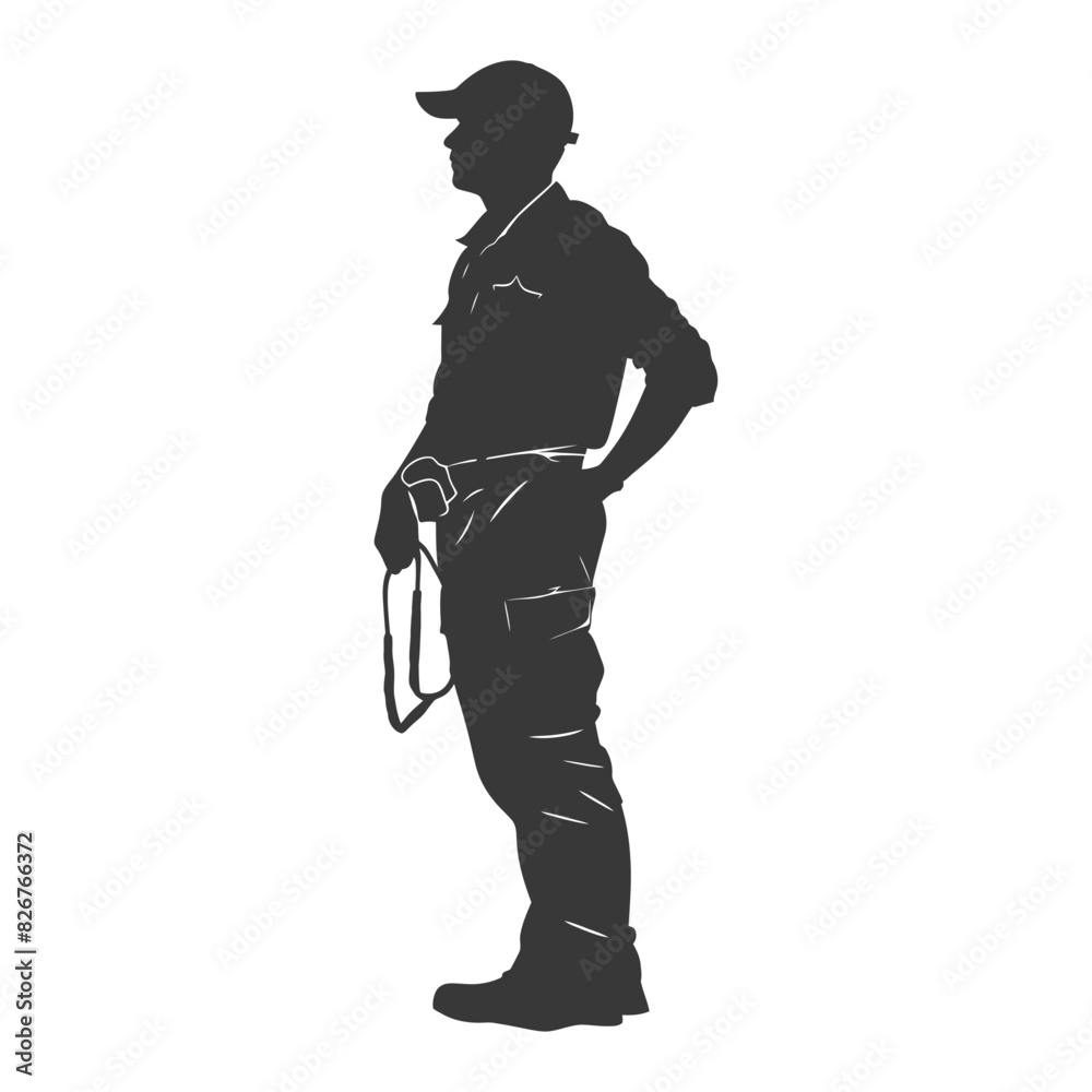 Silhouette zookeeper in action full body black color only Silhouette zookeeper in action full body black color only