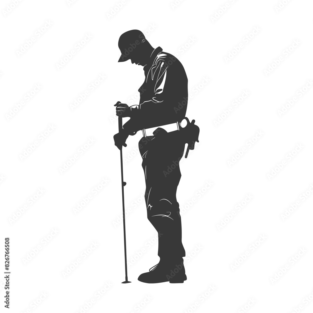 Silhouette zookeeper in action full body black color only Silhouette zookeeper in action full body black color only