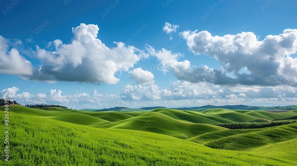 Fototapeta premium Green Hills Photography under Blue Sky and Clouds