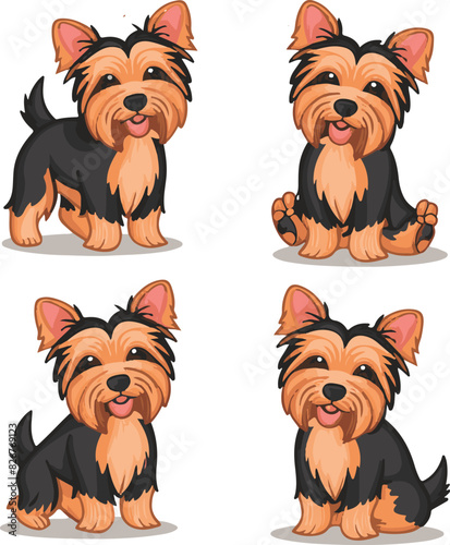 Yorkshire Terrier Cartoon Dog Vector Illustration Set
