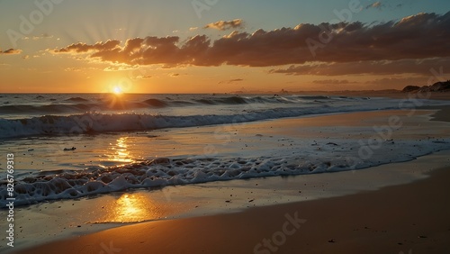 Beach ocean sunset waves