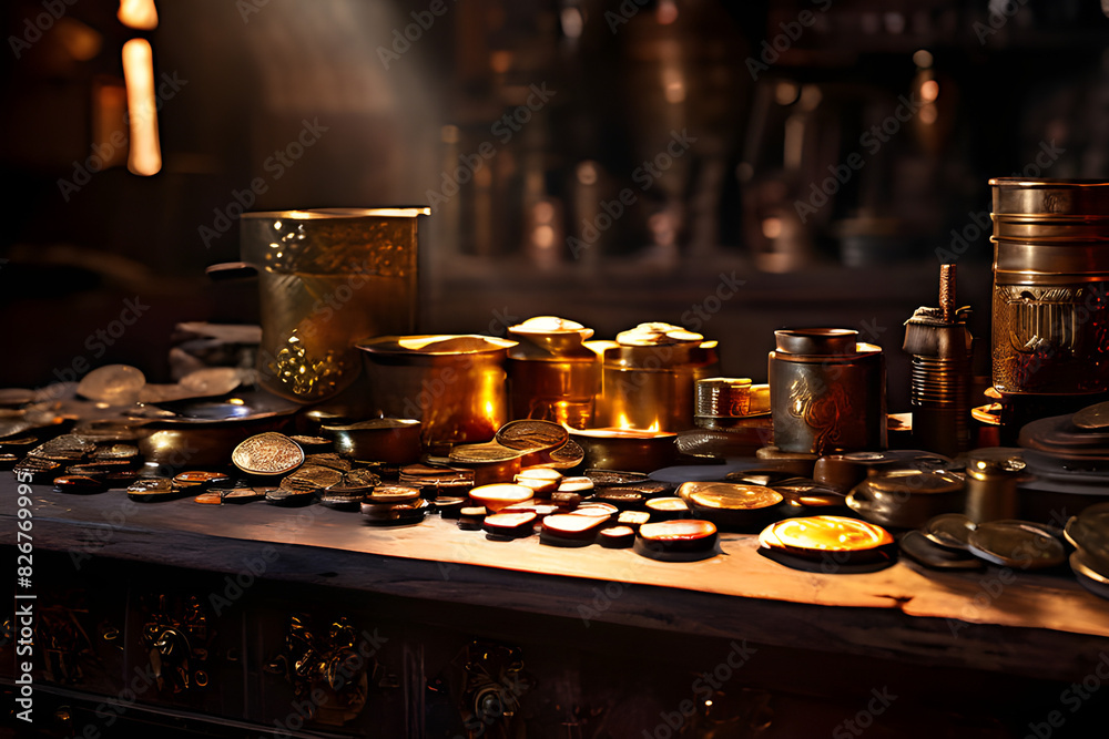 Intricate piles of various gold coins and bars. Generative ai 