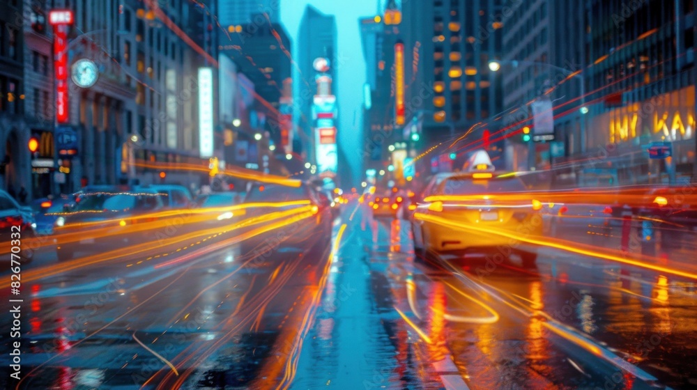 A fast-moving executive with electric trails in a vintage city street scene A fast-moving executive with electric trails in a vintage city street scene