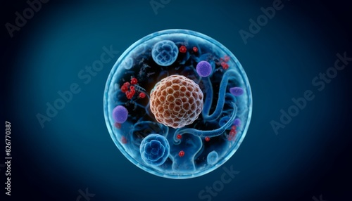 3D Medical Illustration of Genital Herpes Virus. 3D medical illustration depicting the genital herpes virus within a cell, highlighting the viral structure and its components. photo