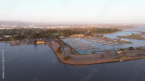 Aerial sunset view San Francisco San Leandro marina photo