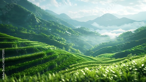 Landscape view of a rice terrace in a mountainous region