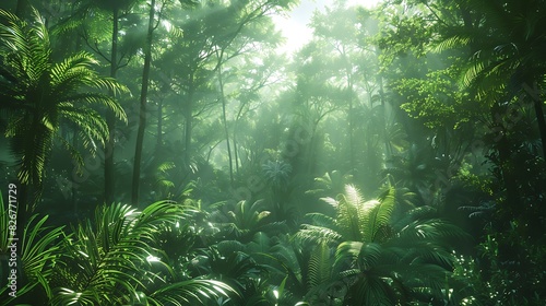 Landscape view of a pristine rainforest with dense canopy