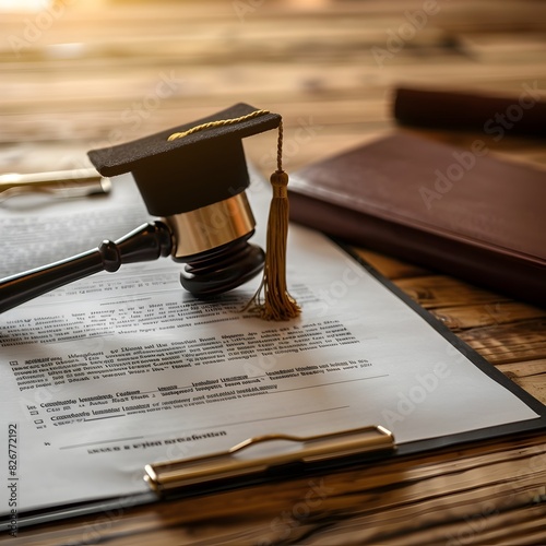 Legal Document with Graduation Cap Symbolizing Scholarly Success and Achievement