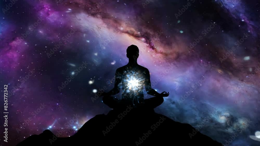 Serene Meditation Under Starry Night Sky on Mountain Summit at Dusk Serene Meditation Under Starry Night Sky on Mountain Summit at Dusk