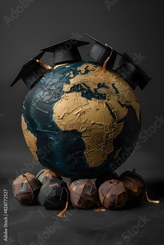 Graduation Cap Scattered Globe Symbolizing Global Connections and Educational Impact