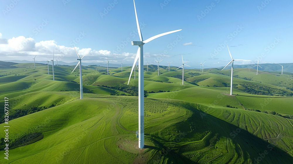 Eco-Friendly Power: Wind Turbines Under Clear Blue Skies Eco-Friendly Power: Wind Turbines Under Clear Blue Skies