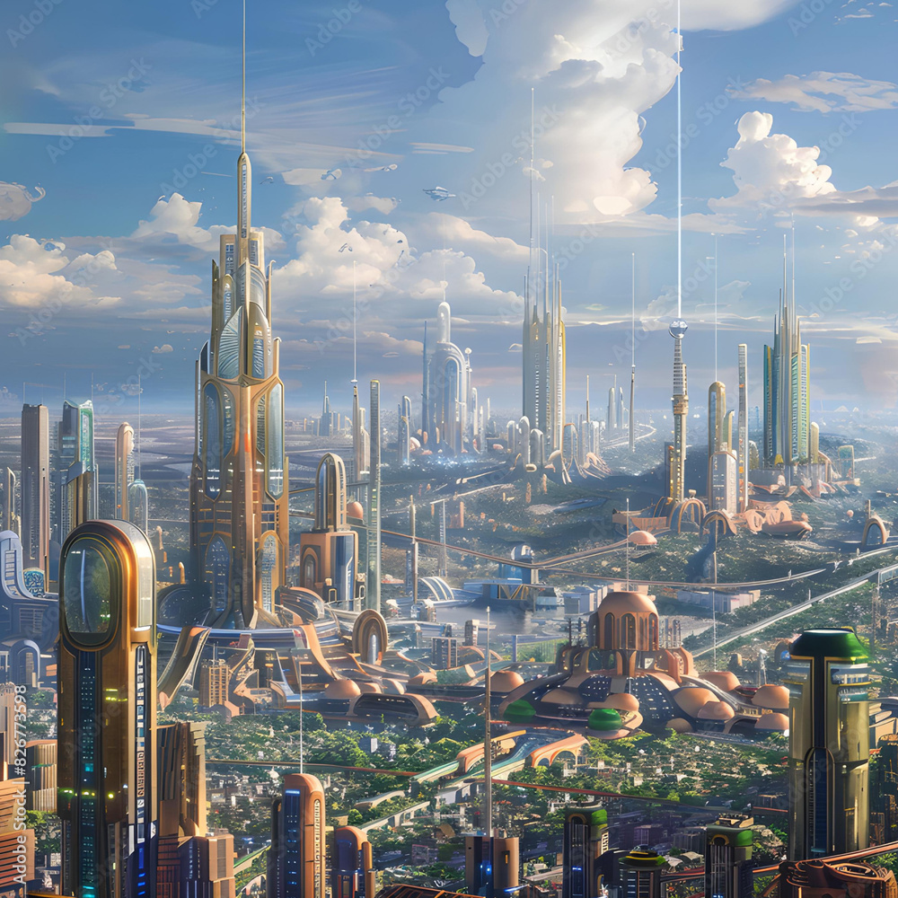 Naklejka premium Vertical Style: Futuristic City Skyscrapers