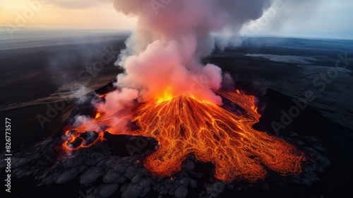 The Fiery Explosion Of A Volcano Erupting With Hot Lava And Ash Clouds. Generative AI