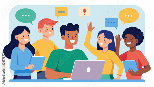 As the virtual study group session begins students from different parts of the world greet each other in various languages creating a vibrant and. Vector illustration