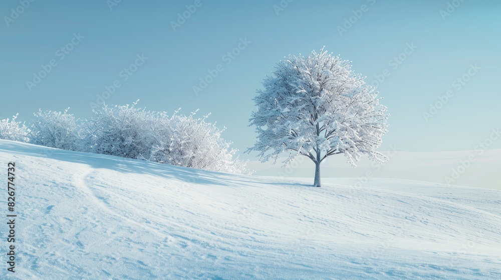 Fototapeta premium Snowy landscape with an artificial tree