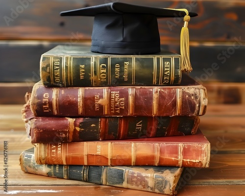 Legal Education and Knowledge Symbolized by Graduation Cap Atop Law Books