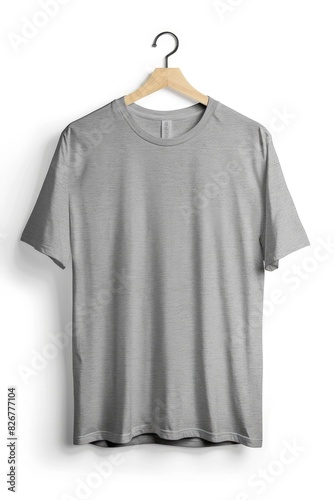 a mockup of a plain classic heather grey t-shirt on a solid white background