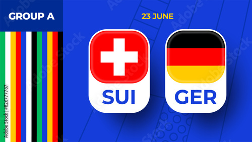 Switzerland vs Germany football 2024 match versus. 2024 group stage championship match versus teams intro sport background, championship competition.
