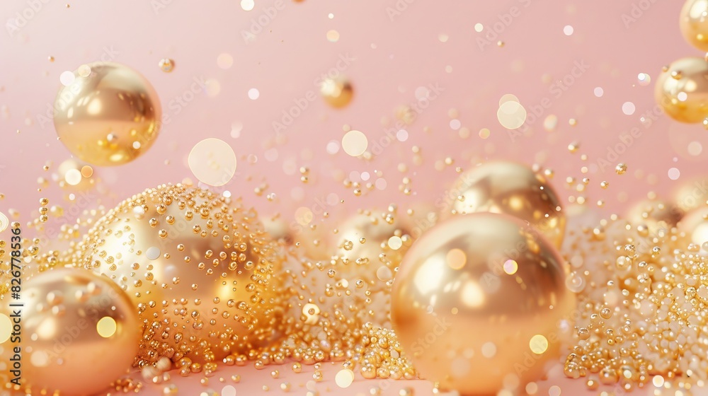 A room with a pink and gold color scheme, and it is filled with gold A room with a pink and gold color scheme, and it is filled with gold