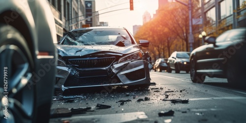 Crashed cars on city  Generative AI photo