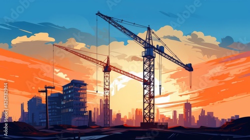 Building cranes at a construction site emphasizing the scale and activity photo