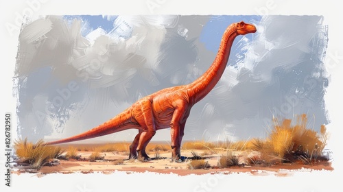Illustration of hand-drawn dinosaur with long neck slogan © DZMITRY