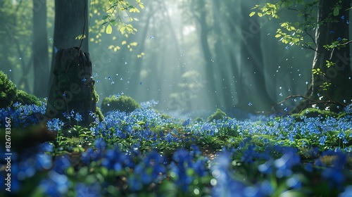 Landscape view of a forest floor carpeted in bluebells © Be Naturally