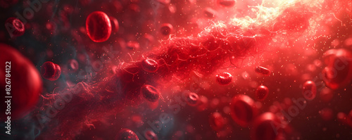 red blood cells flowing through a vein, health medicine banner, wallpaper, human cell background, Human cell, microbiology and virology banner design