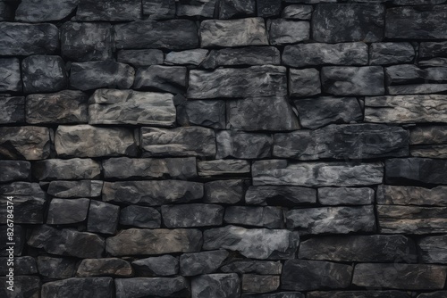 Dark Stacked Stones Crafted Into A Solid And Aesthetic Wall Structure. Generative AI