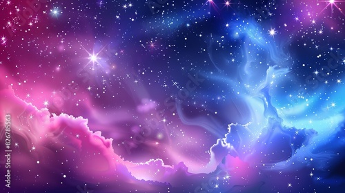 A space backdrop featuring a lifelike nebula and gleaming stars. A vibrant cosmos filled with stardust and the Milky Way. A galaxy of enchanting colors.