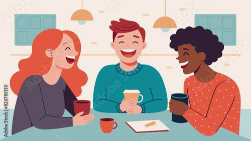 The seventh sketch shows the person laughing and chatting with friends at a cafe highlighting the importance of social support and positive. Vector illustration
