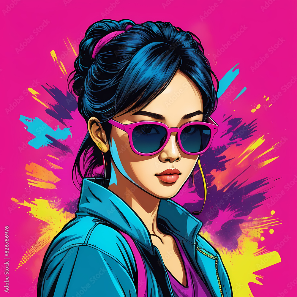 Cool Asian Woman Sunglasses Pop Art, K-Pop, k-drama Cool Asian Woman Sunglasses Pop Art, K-Pop, k-drama