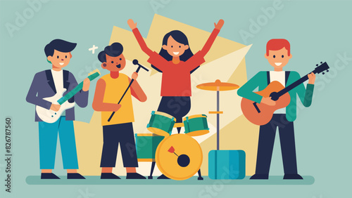 With each strum of the guitar and bang of the drums the youth music ministry captivates the audience inviting them to sing along and join in on the. Vector illustration