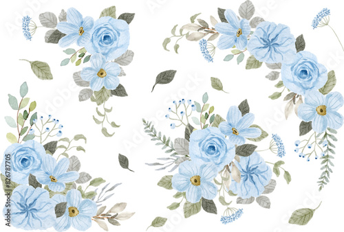 light soft blue floral arrangement watercolor collection