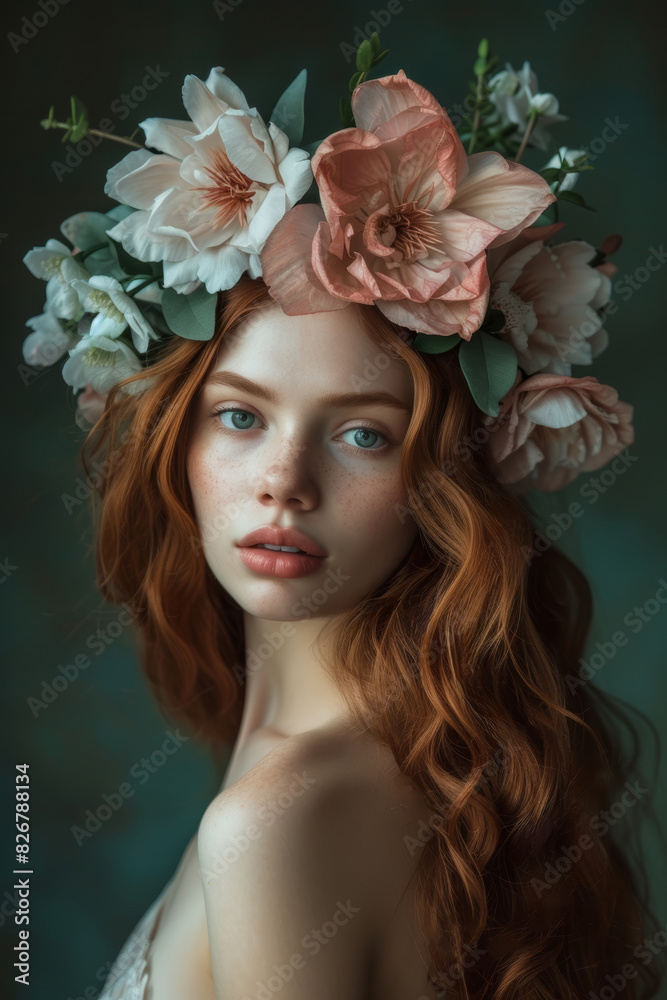 Virgo Astrology Sign Zodiac Theme - Beautiful Redhead Woman with Flower Crown