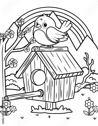 Cute bird coloring page for kids, spring coloring pages for kids