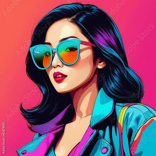 Cool Asian Woman Sunglasses Pop Art, K-Pop, k-drama