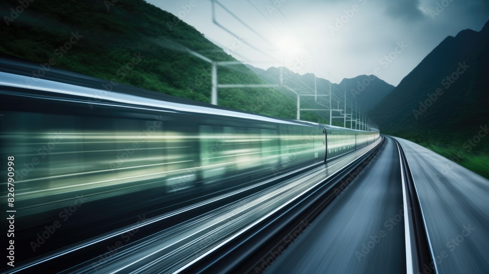 Obraz premium The concept of railroad travel and transportation. The idyll of traveling, the atmosphere of railway stations, the passion of trains, the amazing view and scenery from the train windows