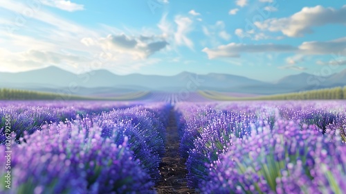 Fresh view of rows of lavender stretching to the horizon