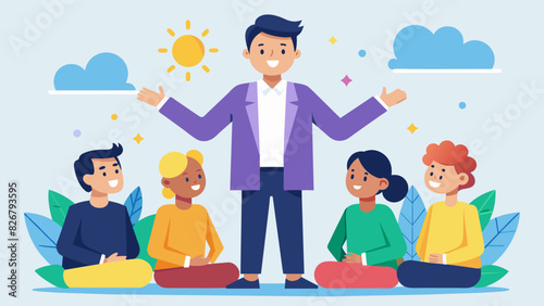 A young leader leading a discussion about the qualities of a good leader encouraging their peers to identify their own strengths and areas for growth.. Vector illustration