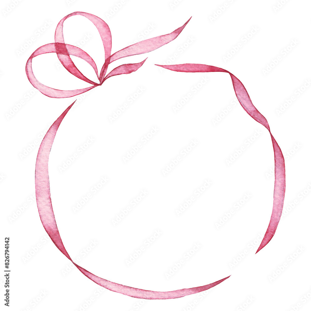 round frame made of pink ribbon, watercolor drawing. symbol of the fight against breast cancer round frame made of pink ribbon, watercolor drawing. symbol of the fight against breast cancer