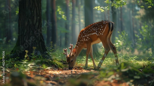 Fresh view of deer grazing in a forest clearing