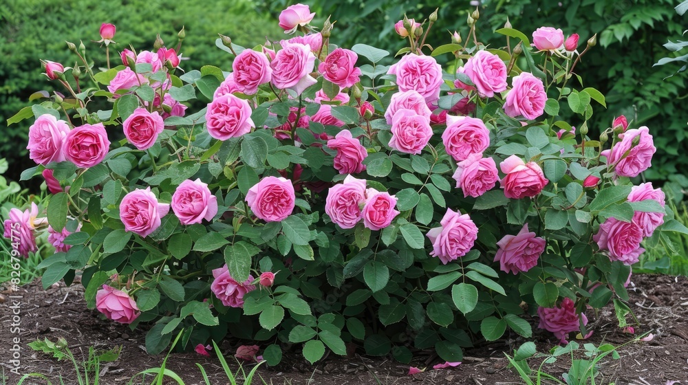 Rose plant with pink blooming flowers