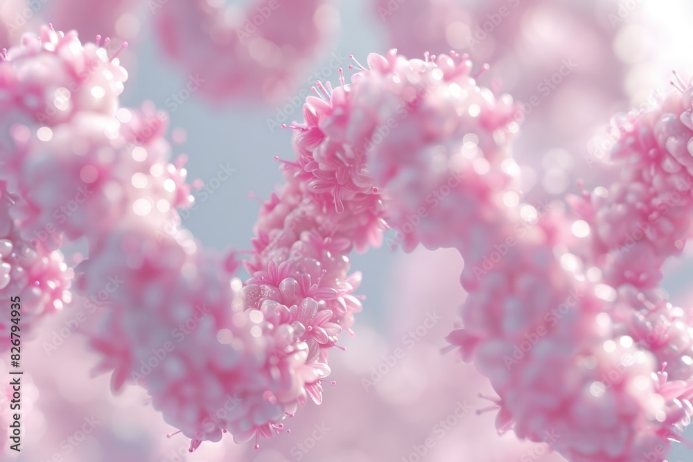 Pink cherry blossom themed DNA models convey the beauty and fragility of genetic diversity and evolution Pink cherry blossom themed DNA models convey the beauty and fragility of genetic diversity and evolution