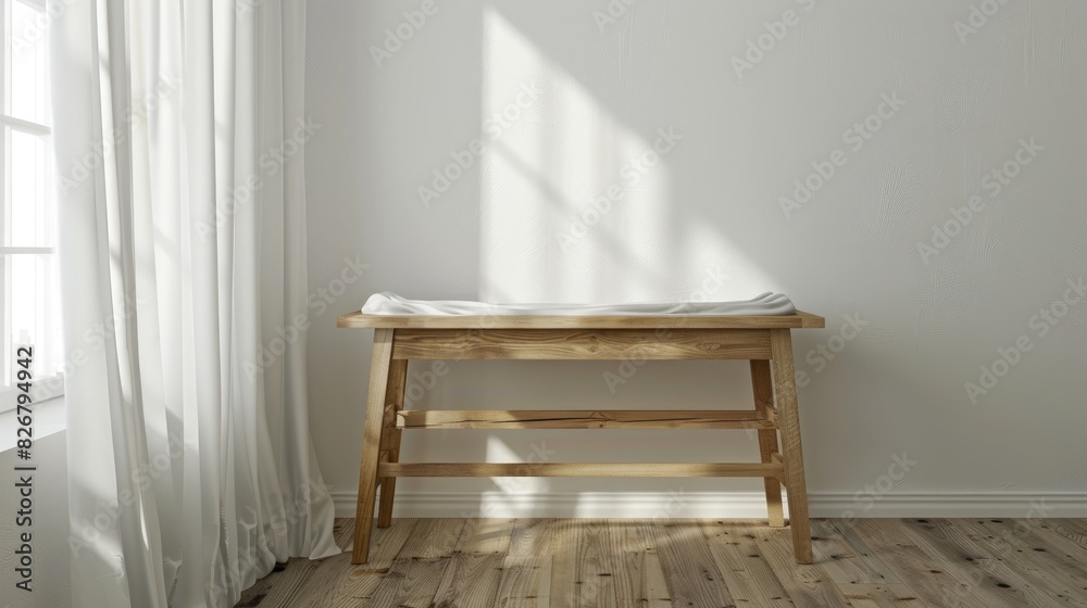 Table made from wood with nothing on it in a baby s room