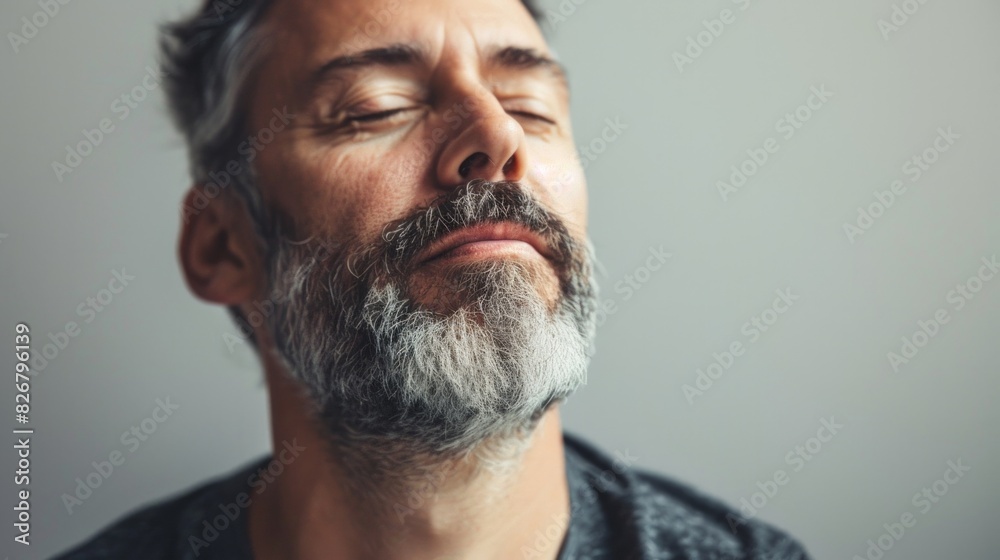 Closeup of handsome businessman with eyes closed against studio background Closeup of handsome businessman with eyes closed against studio background