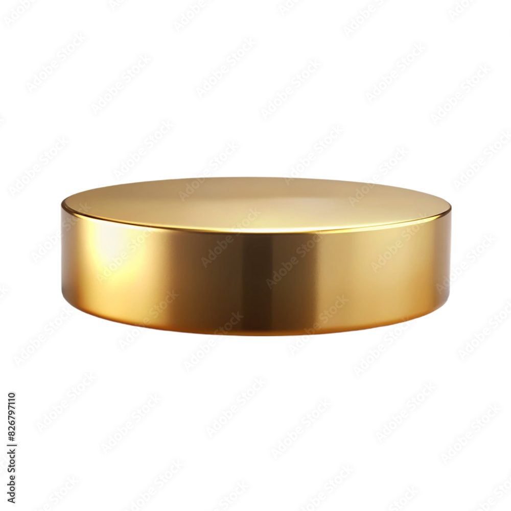 Shiny gold round pedestal display Isolated on transparent background