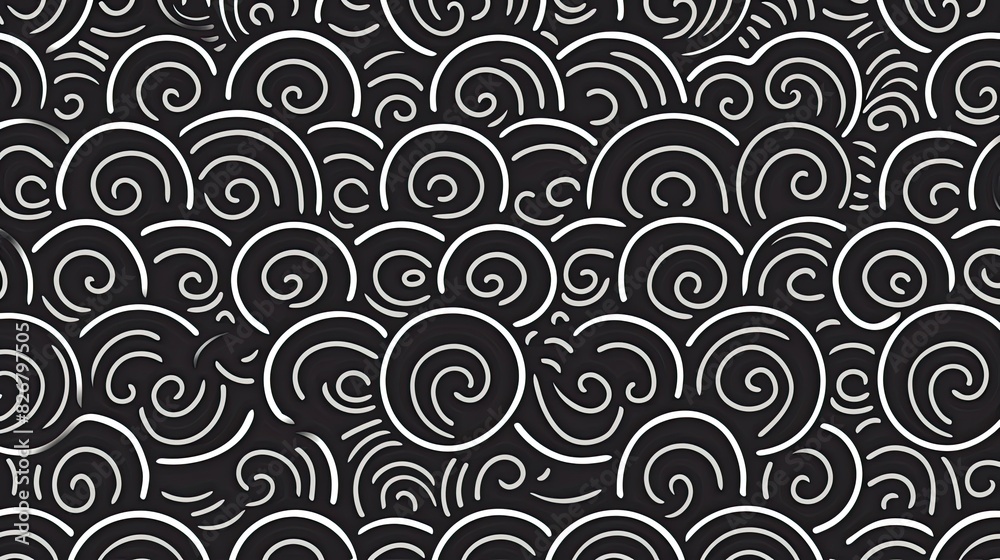 Circular white seamless chinese line patterns with a black background, highly detailed,