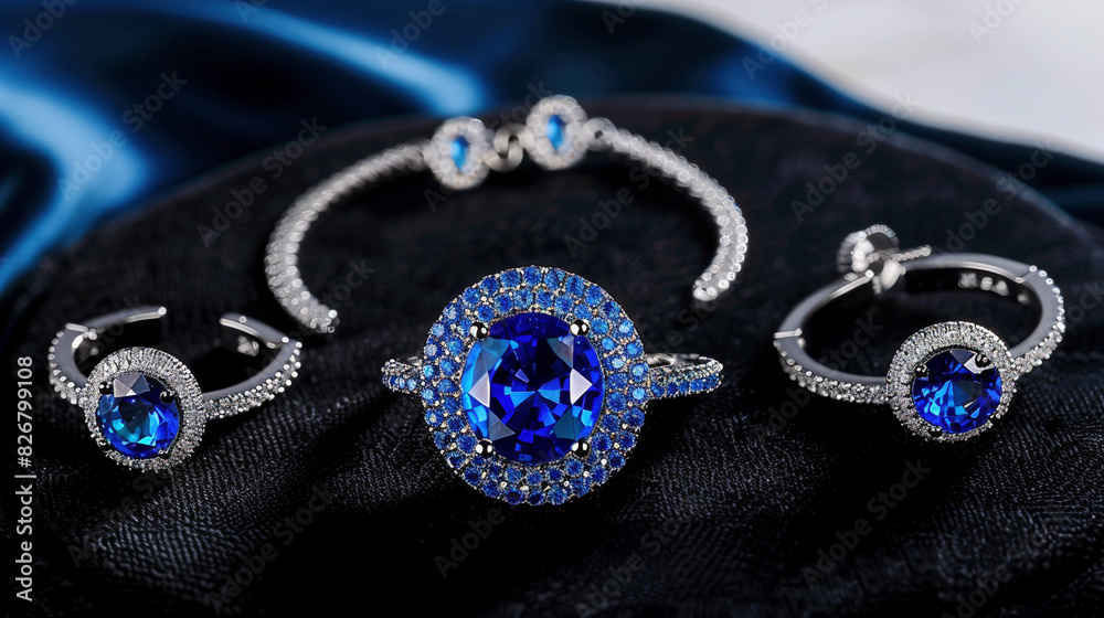 Stunning Sapphire Jewelry Set on Black Velvet Stunning Sapphire Jewelry Set on Black Velvet